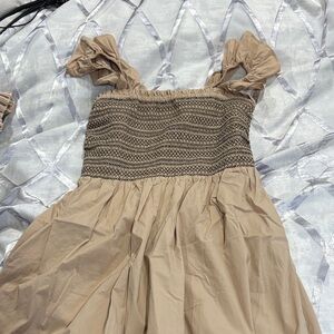 Beige ruffle Sleeveless Dress with Smocked Bodice